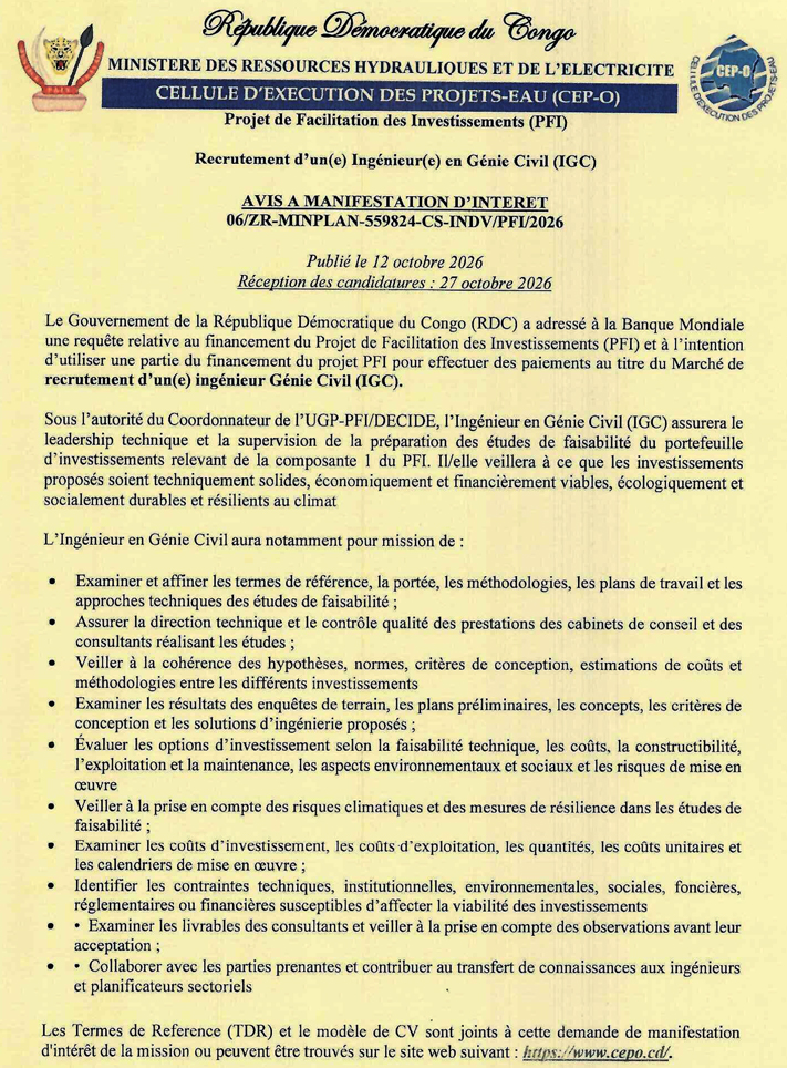 Ingénieur(e) en Génie Civil (IGC) - Projet PFI
