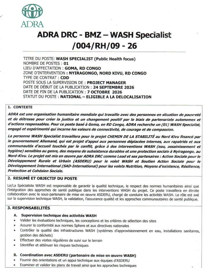 WASH Specialist (Public Health focus)