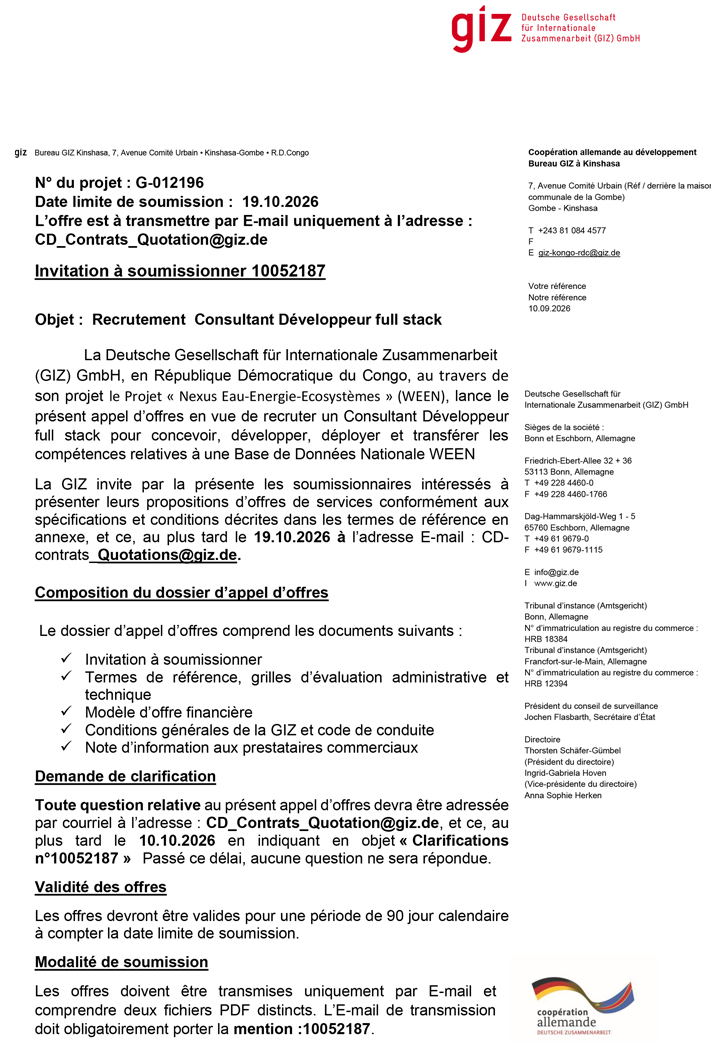 Consultant Développeur Full Stack (Base de Données Nationale WEEN)