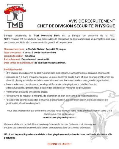 Visuel de l'offre Chef de Division Sécurité Physique