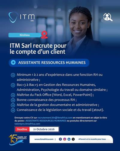 Visuel de l'offre Assistante Ressources Humaines