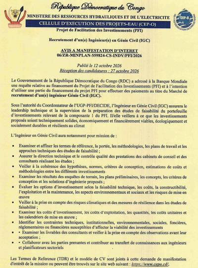 Visuel de l'offre Ingénieur(e) en Génie Civil (IGC) - Projet PFI