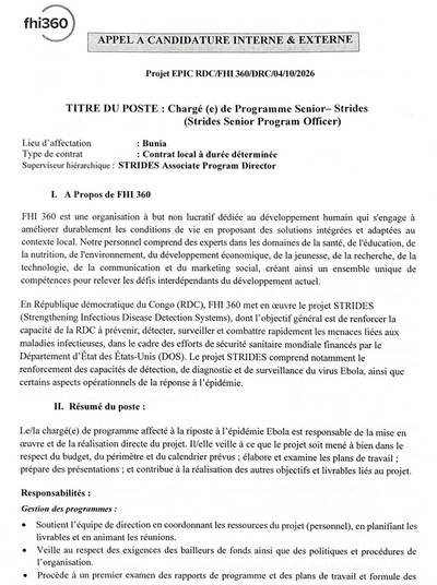Visuel de l'offre Chargé(e) de Programme Senior - STRIDES (Strides Senior Program Officer)