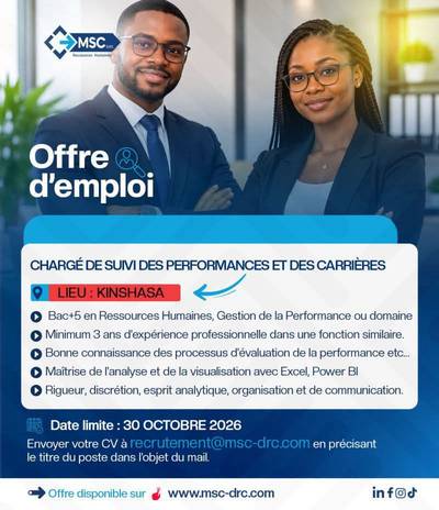 Visuel de l'offre Chargé de Suivi des Performances et des Carrières