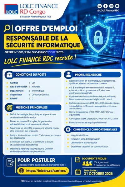 Visuel de l'offre Responsable de la Sécurité Informatique (IT Security Manager)
