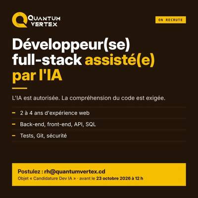 Visuel de l'offre Développeur(se) full-stack assisté(e) par l'IA