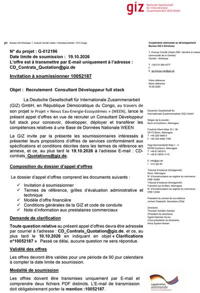 Visuel de l'offre Consultant Développeur Full Stack (Base de Données Nationale WEEN)